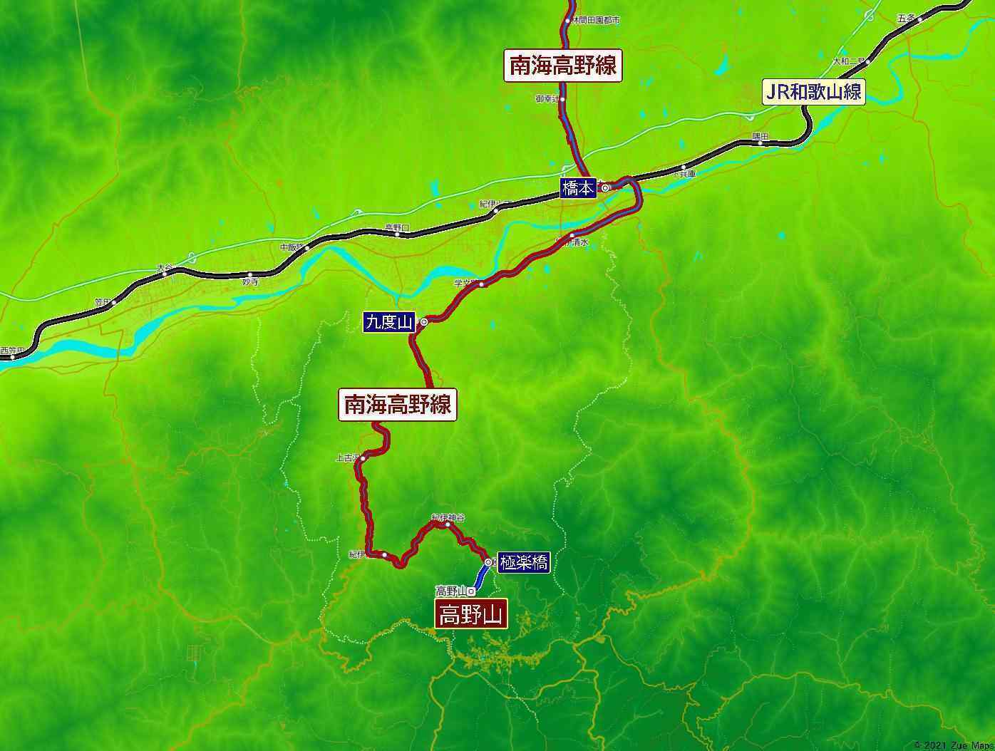 地図 高野山への鉄道アクセス 乗換案内